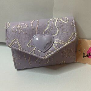 NWT Luv Betsey by Betsey Johnson Purple Pearl Bow Detail Tri-Fold Wallet